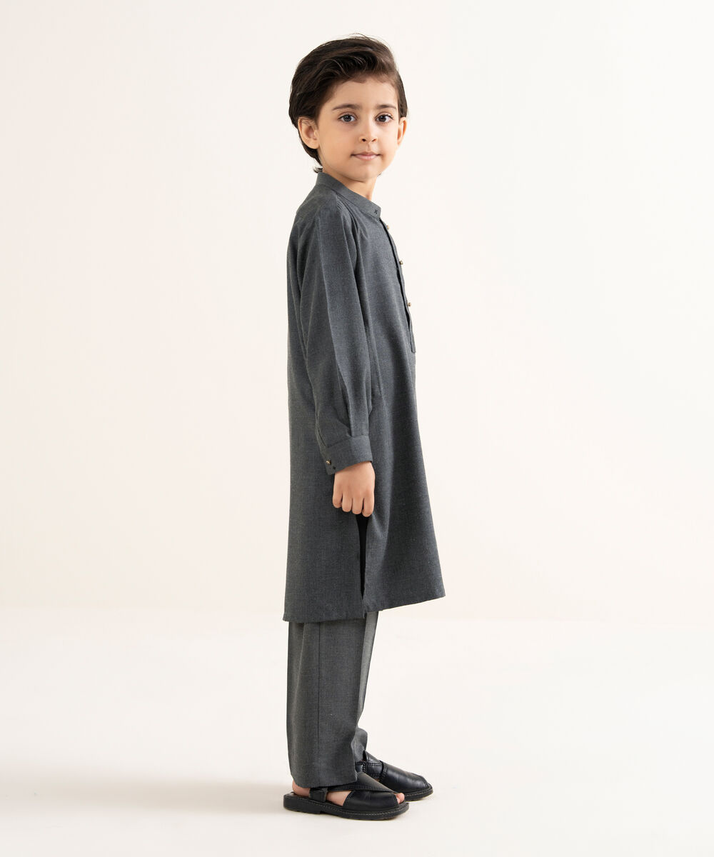 Men's Textured Wash & Wear Plain Charcoal Kurta Trouser