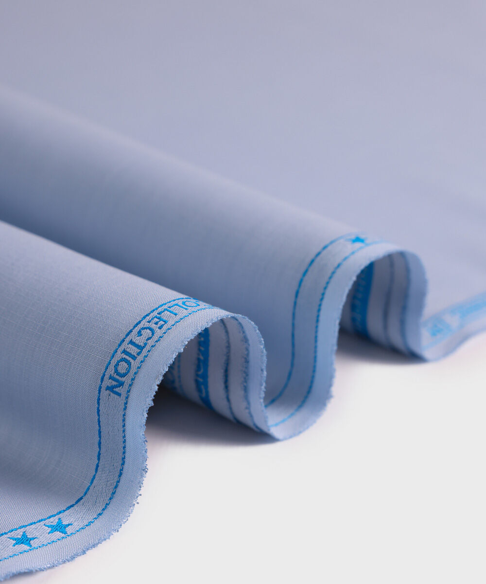 Men's Unstitched Blended Dobby  Blue Full Suit Fabric