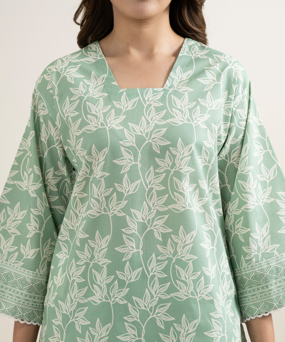Women's Unstitched Lawn Printed Green 2 Piece Suit