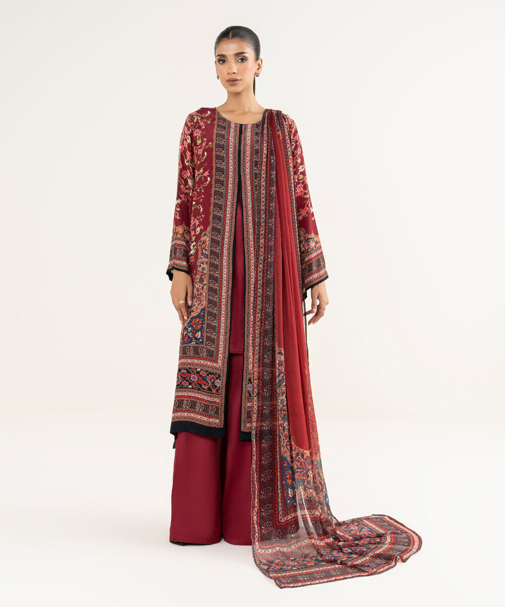 Women's RTW Grip Red Printed 3 Piece Suit