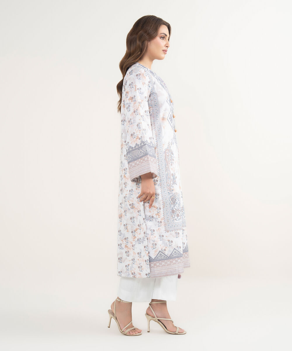 Women's Unstitched Lawn Embroidered Grey 3 Piece Suit