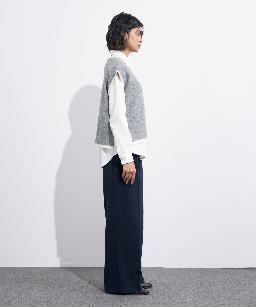 Women's Western Wear Grey V-Neck Knit Sweater