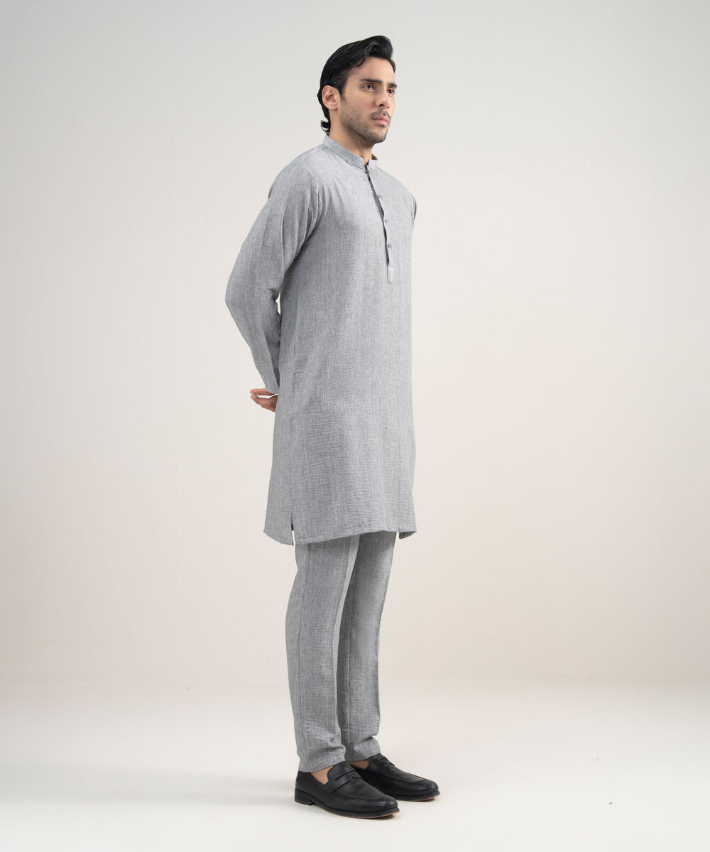 Men's Stitched Blended Linen Grey Suit