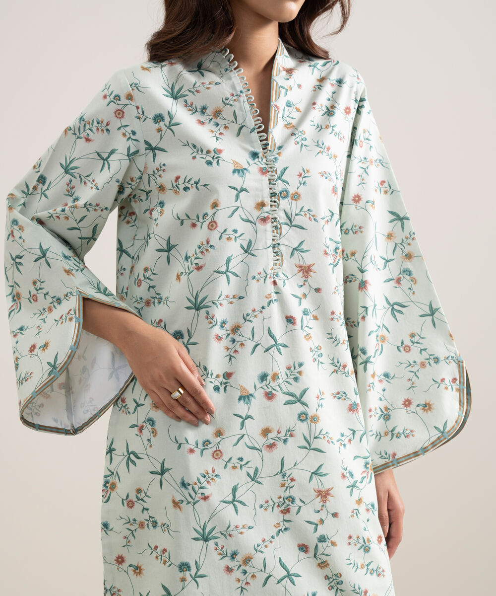 Women's Unstitched Lawn Printed Off White 3 Piece Suit