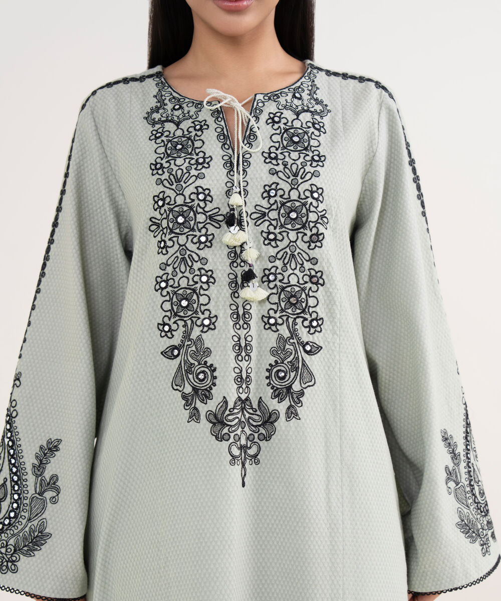 Women's Unstitched Dobby Embroidered Grey 3 Piece Suit