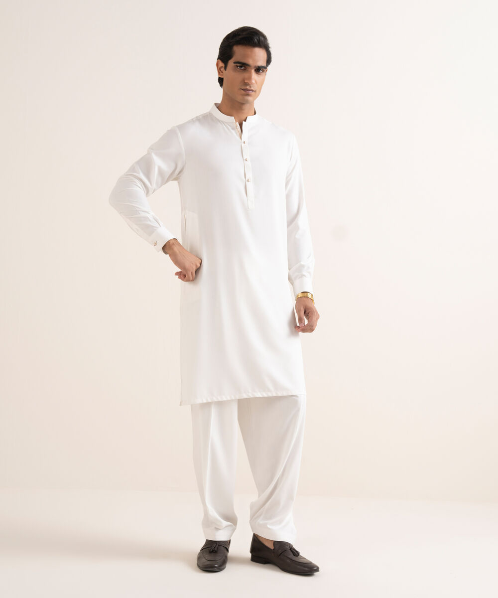 Men's Stitched Premium Wash & Wear White Suit