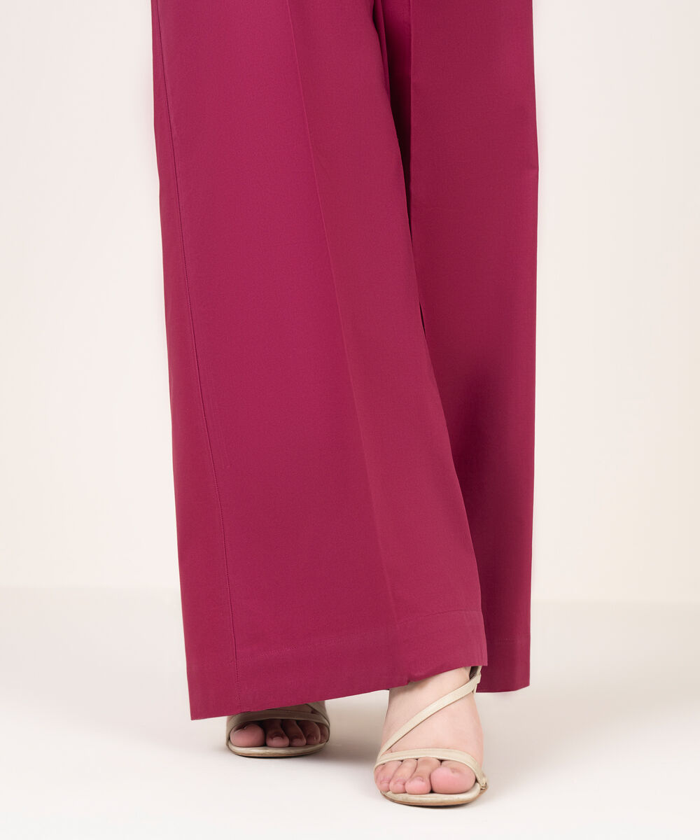 Women's RTW Cotton Solid Magenta Flared Pants