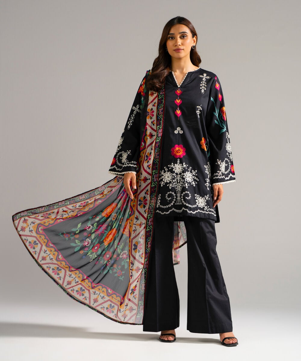 Poly Chiffon Printed Black Dupatta