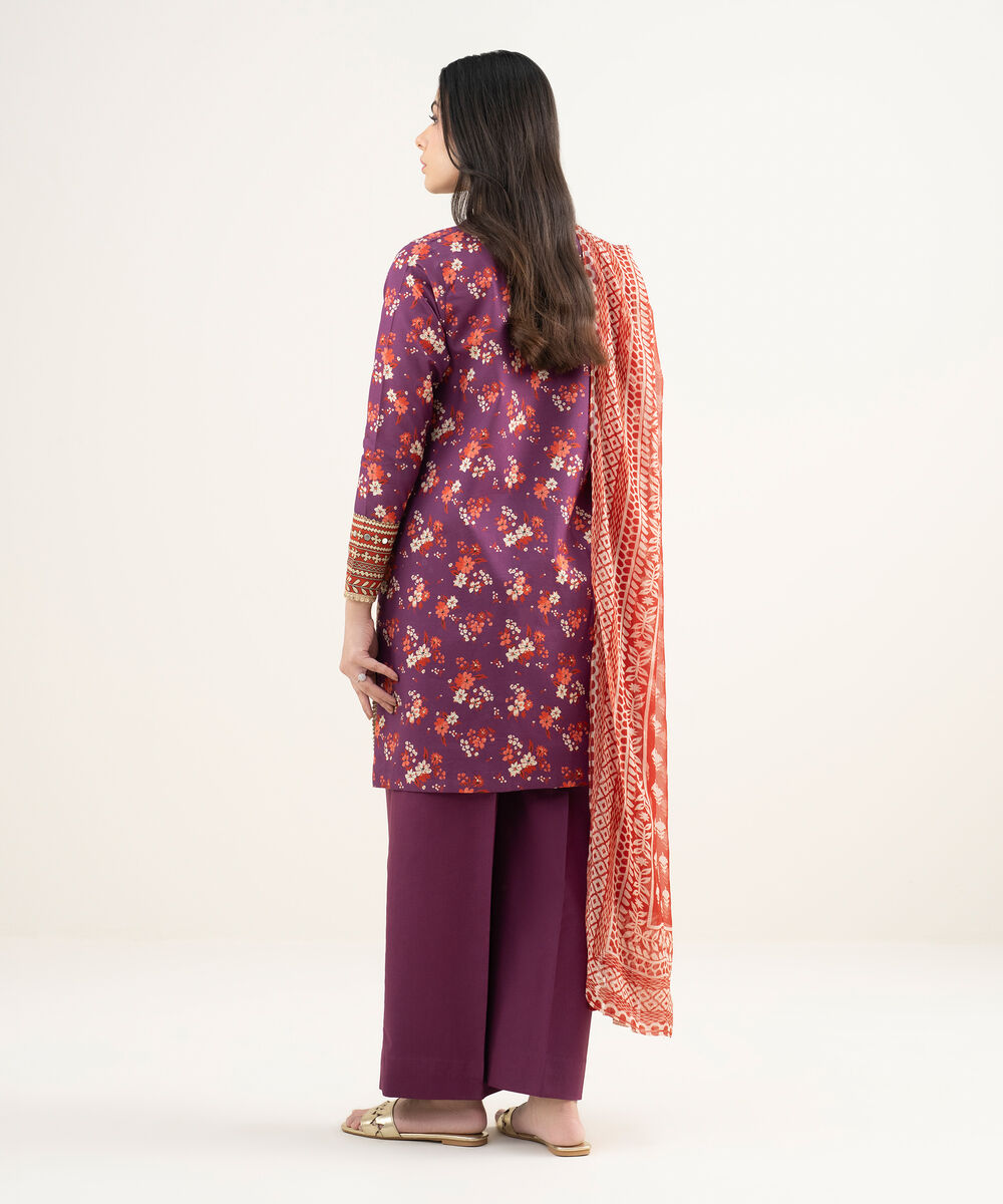 Women's Unstitched Lawn Embroidered Purple 3 Piece Suit