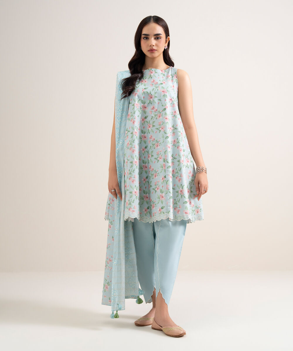Women's Unstitched Zari Lawn Printed Blue