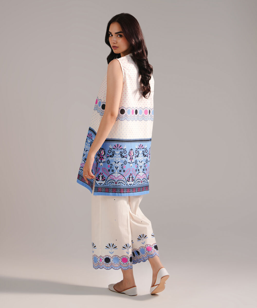 Women's RTW Cambric Printed Off White Straight Shirt