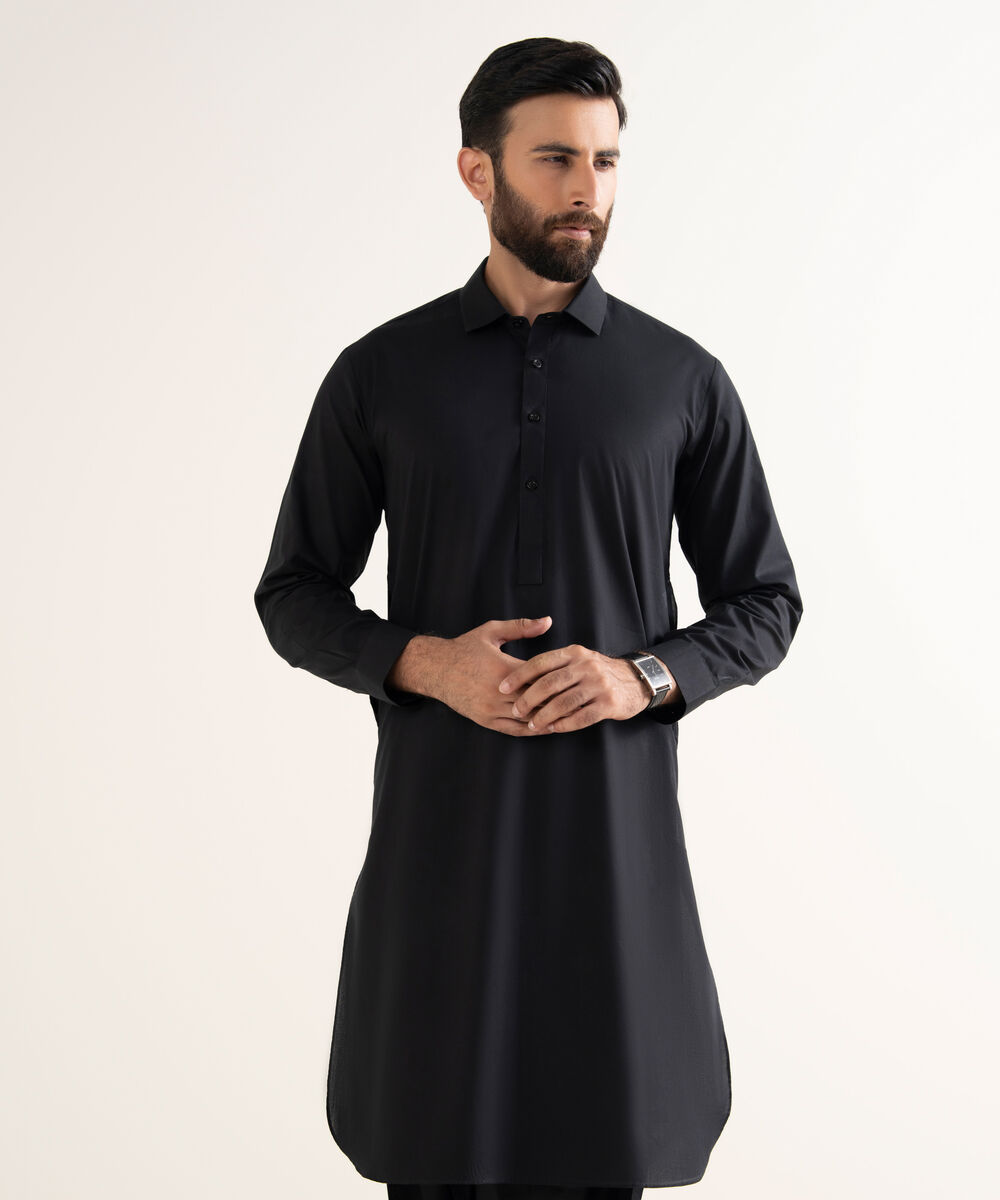 Men's Wash & Wear Plain Black Shalwar Kameez
