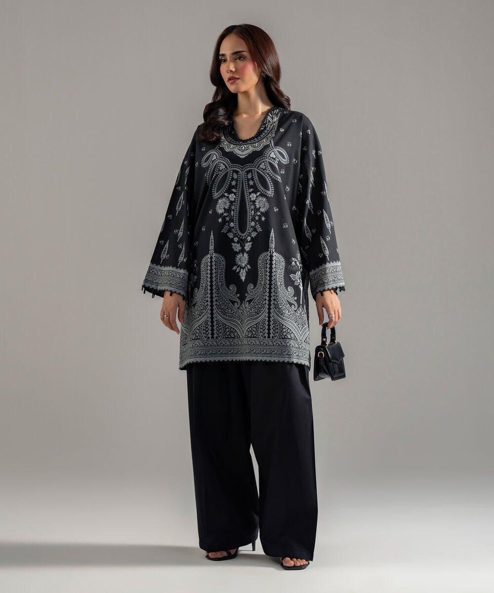 Women's RTW Lawn Printed Black 2 Piece Suit