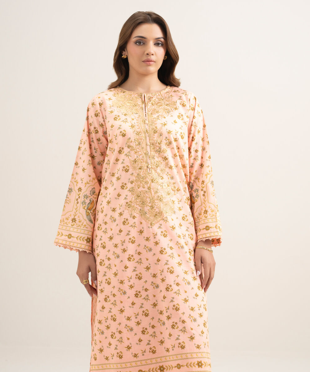 Women's RTW Cambric Embroidered Pink A-Line Shirt