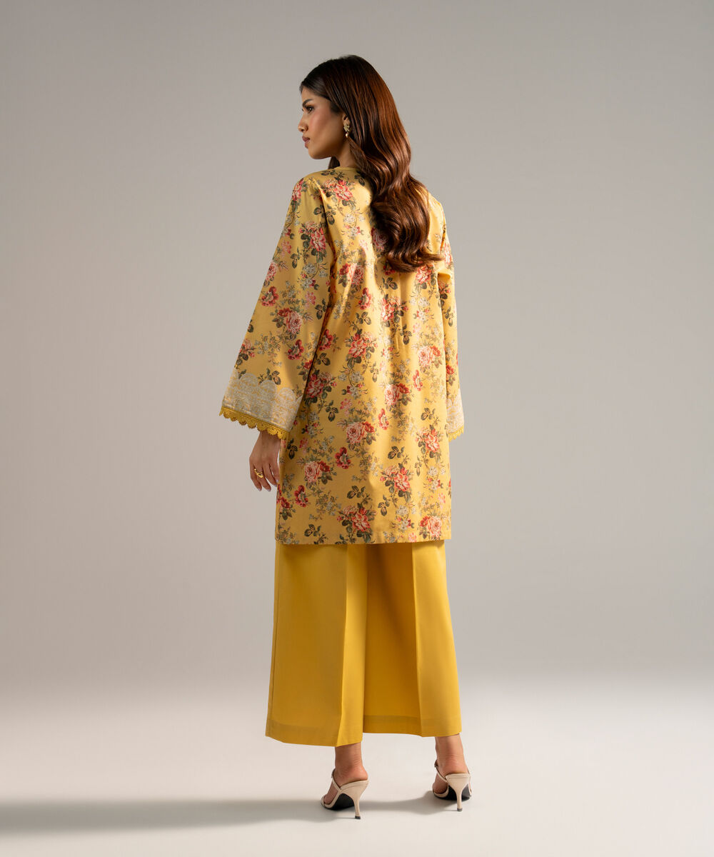 Women's RTW Zari Lawn Printed Yellow Straight Shirt