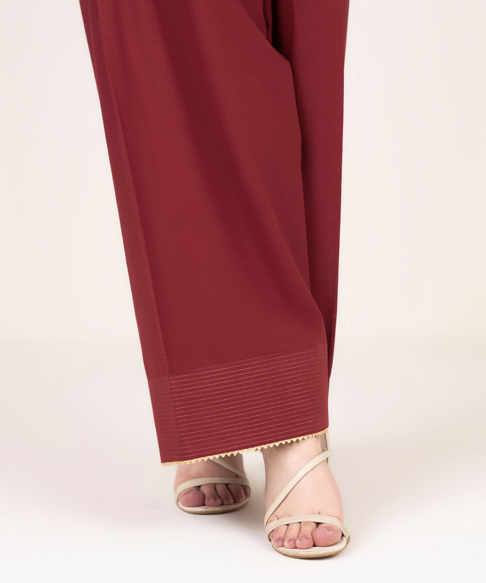 Women's RTW Cotton Solid Red Shalwar