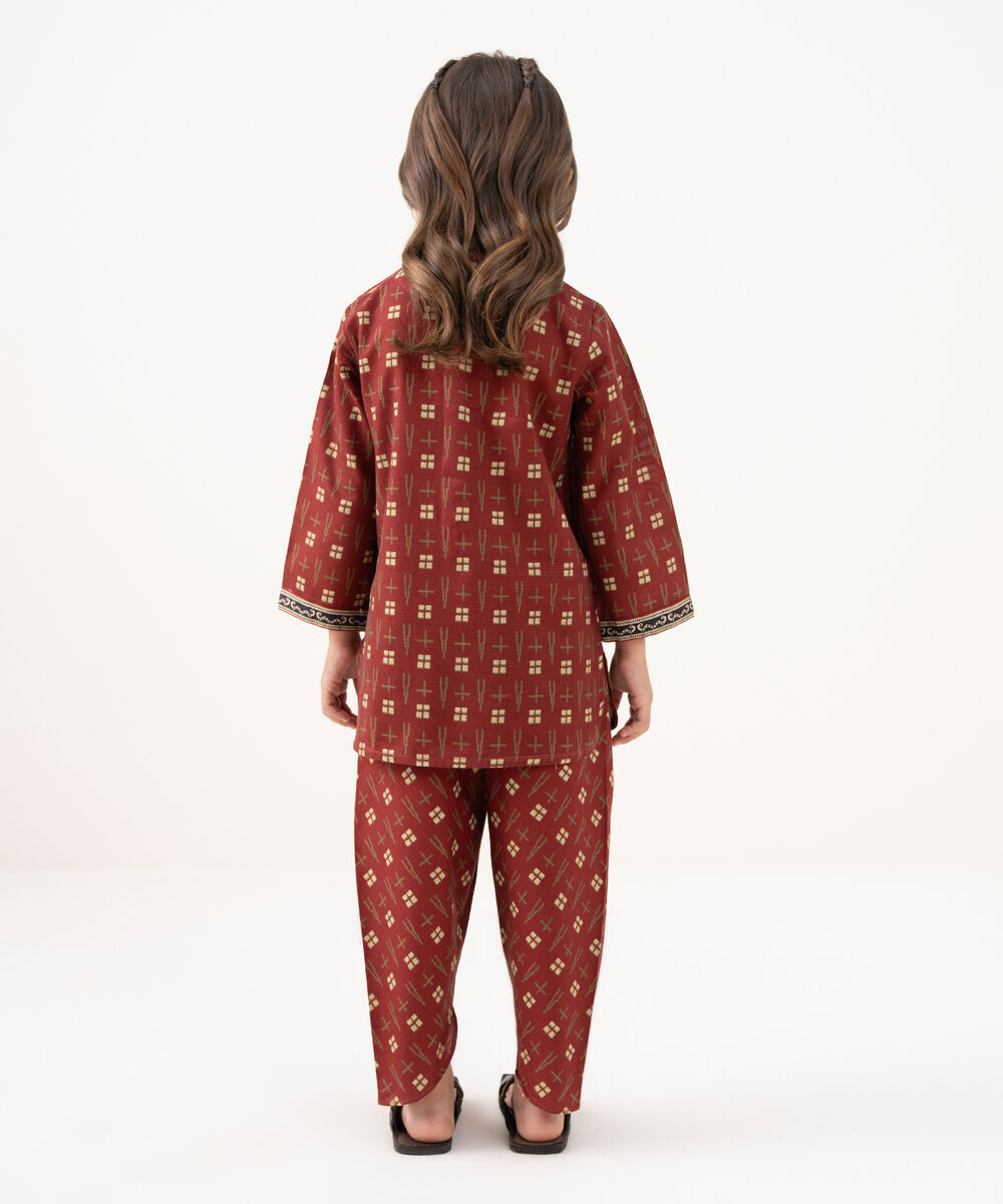 Girl's Light Khaddar Printed Maroon 2 Piece Suit