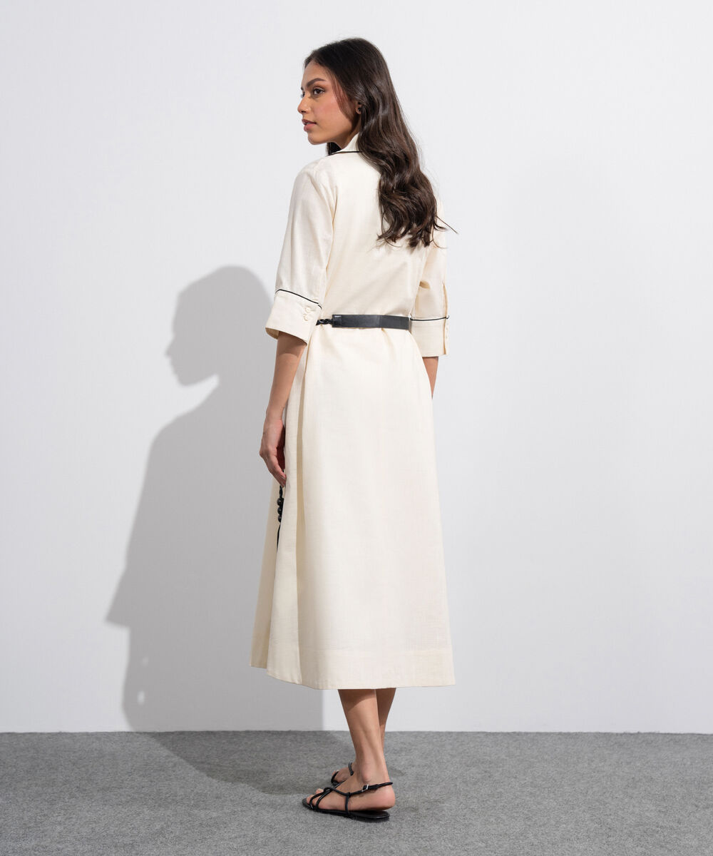 Women's Western Beige Maxi Dress With Belt