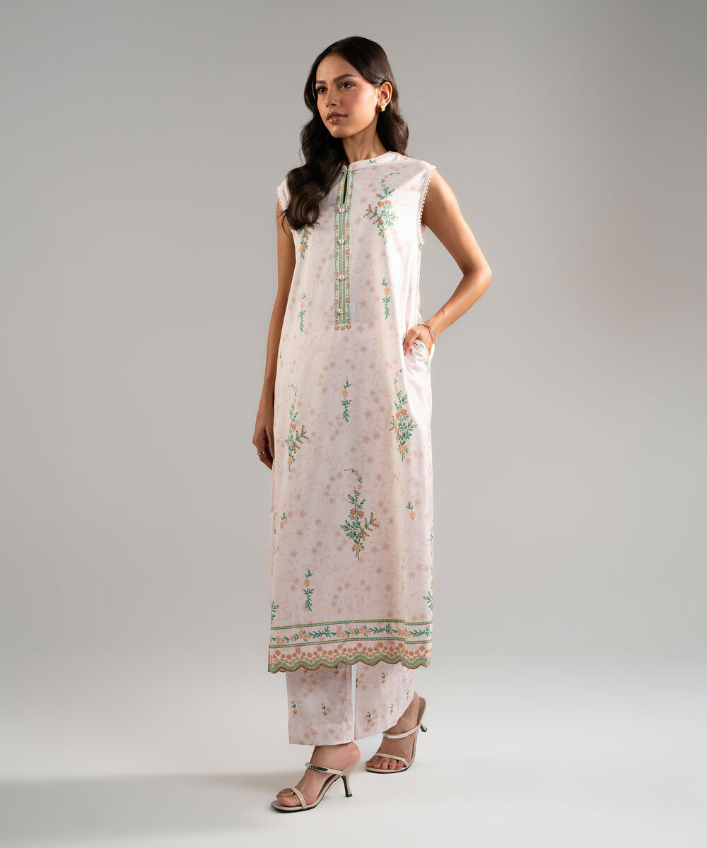 Women's RTW Cotton Viscose Printed Pink Straight Shirt