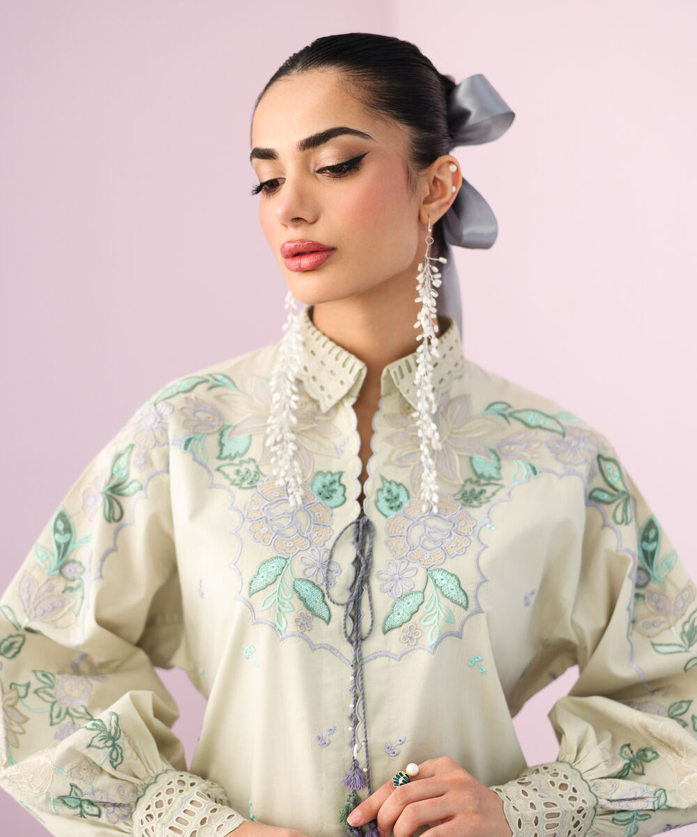 Women's Unstitched Lawn Embroidered Green Two Piece Suit