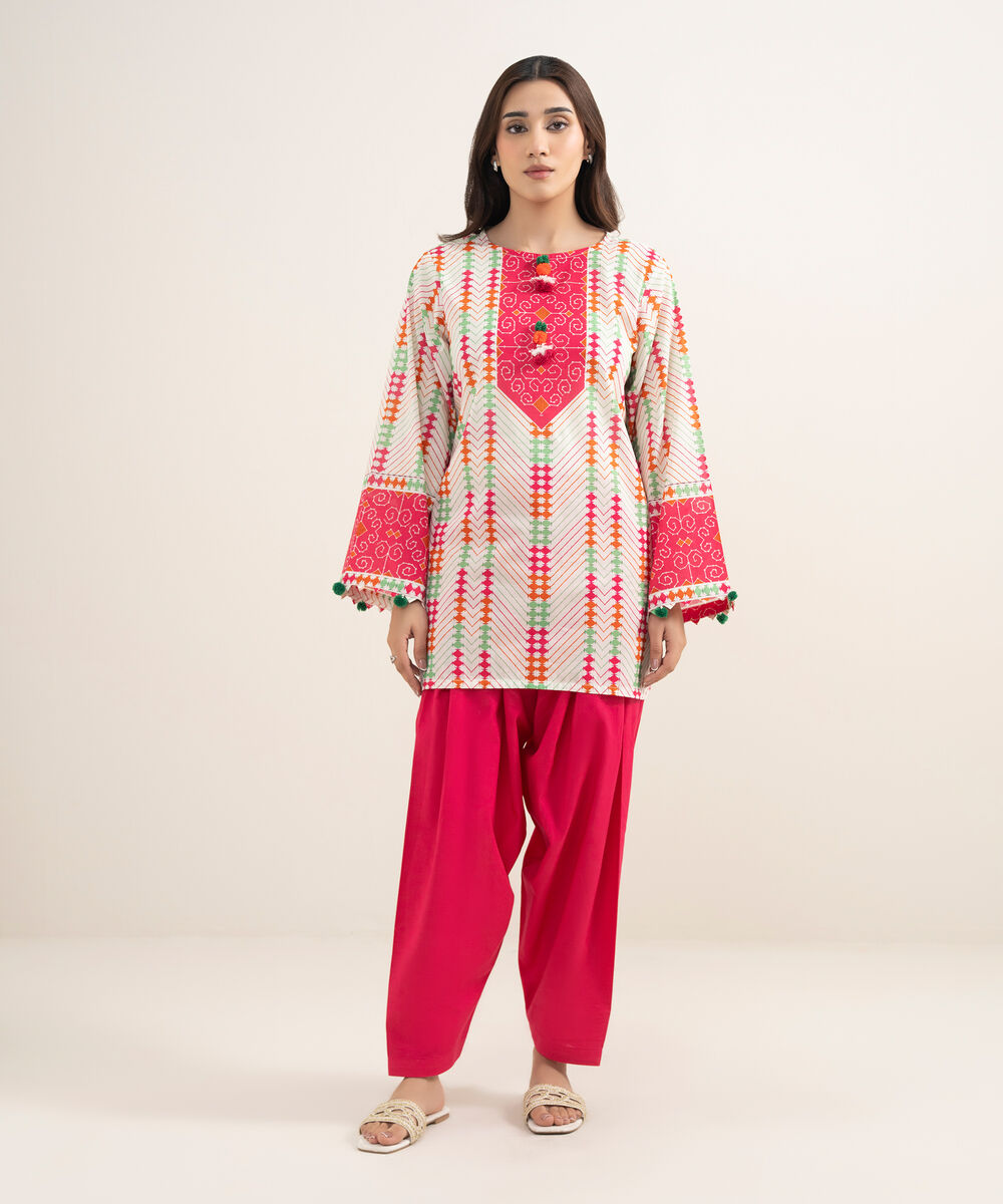 Women's RTW Lawn Printed Off White Straight Shirt