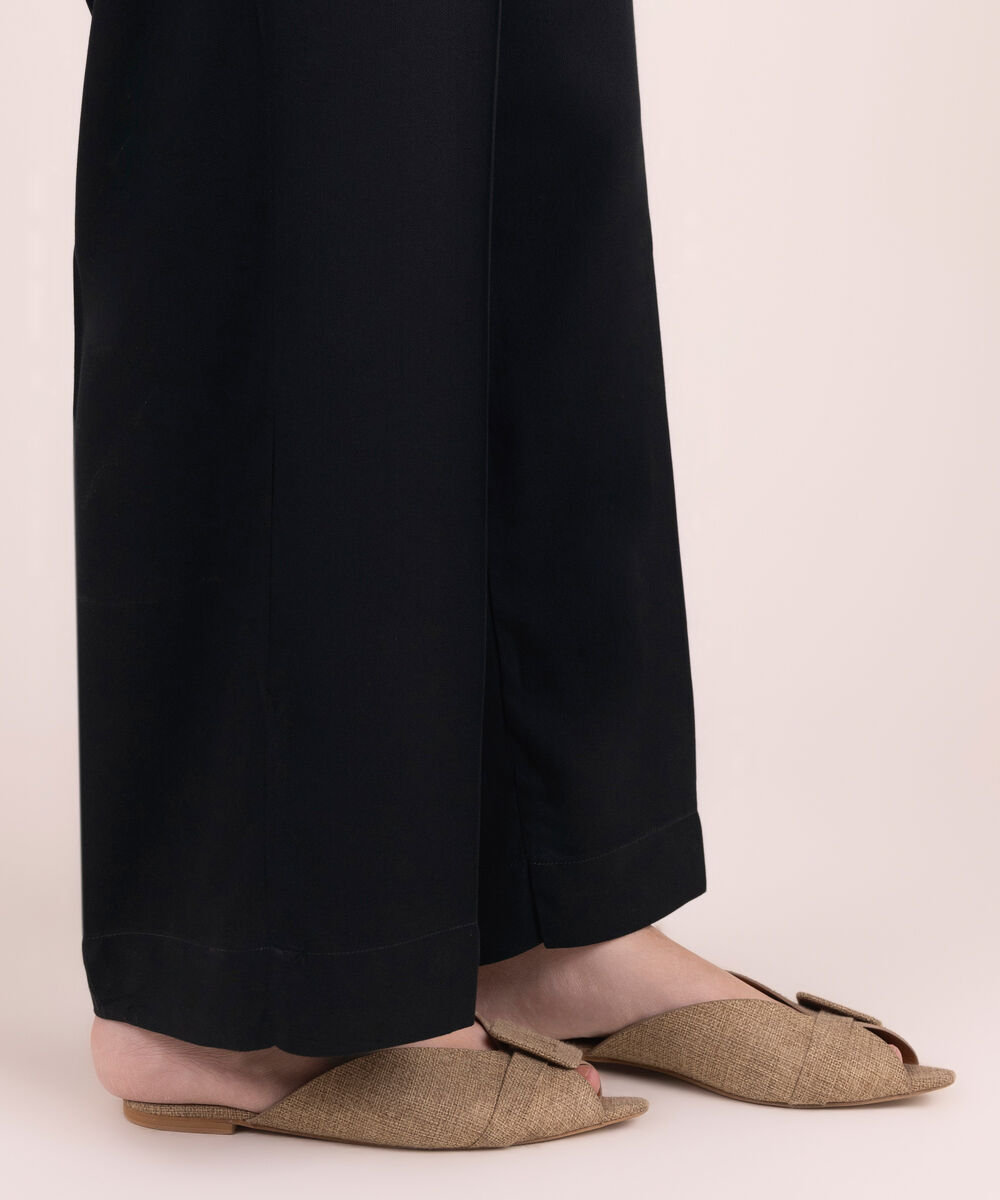 Women's RTW Linen Viscose Solid Black Culottes