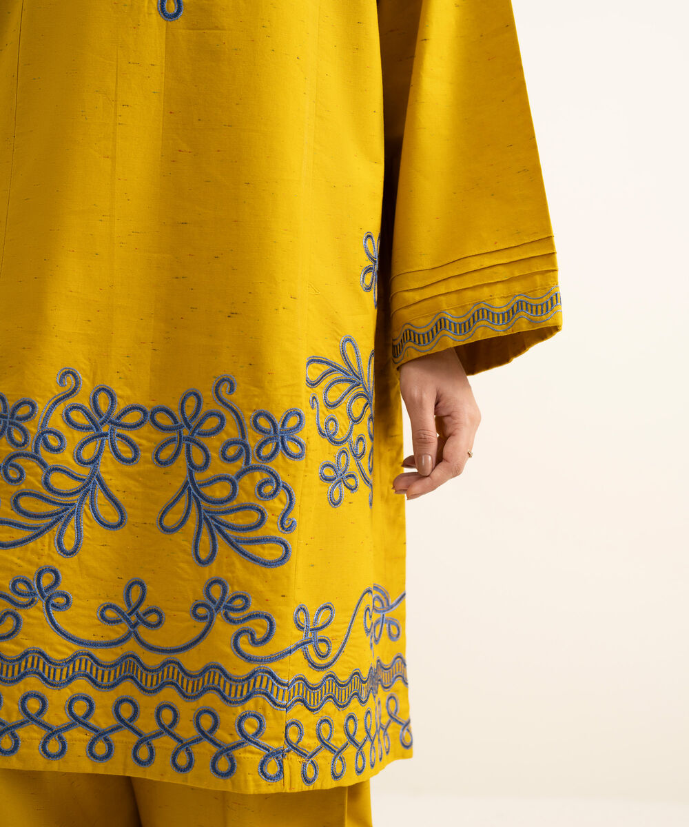 Women's RTW Multi Neps Embroidered Mustard Boxy Shirt