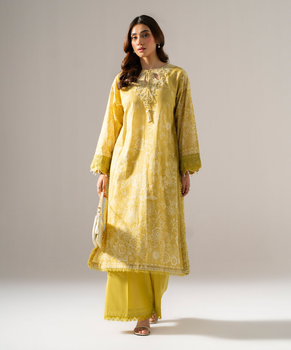 Women's RTW Cross Hatch Printed Pale Yellow Straight Shirt