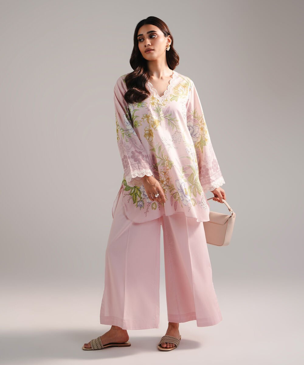 Women's RTW Lawn Embroidered Pink Straight Shirt