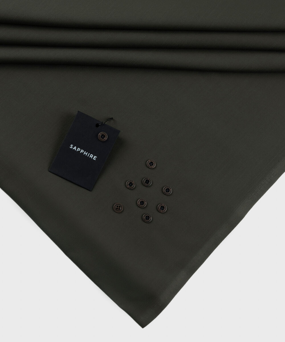 Men's Unstitched Two-Piece Refined Wash and Wear Olive Green Suit.