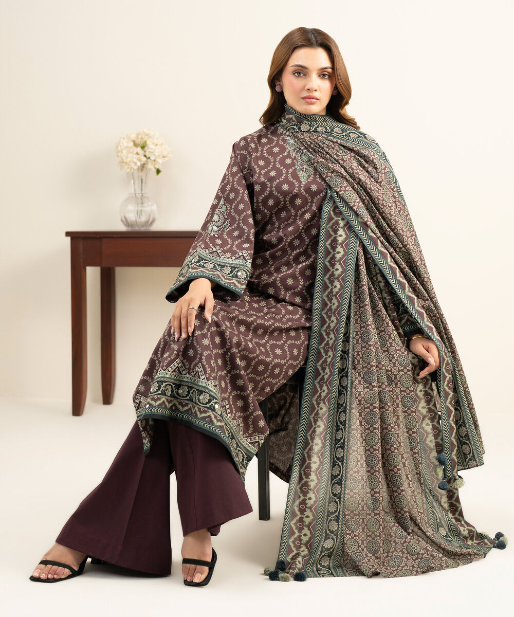 Women's Unstitched Lawn Embroidered Red 3 Piece Suit