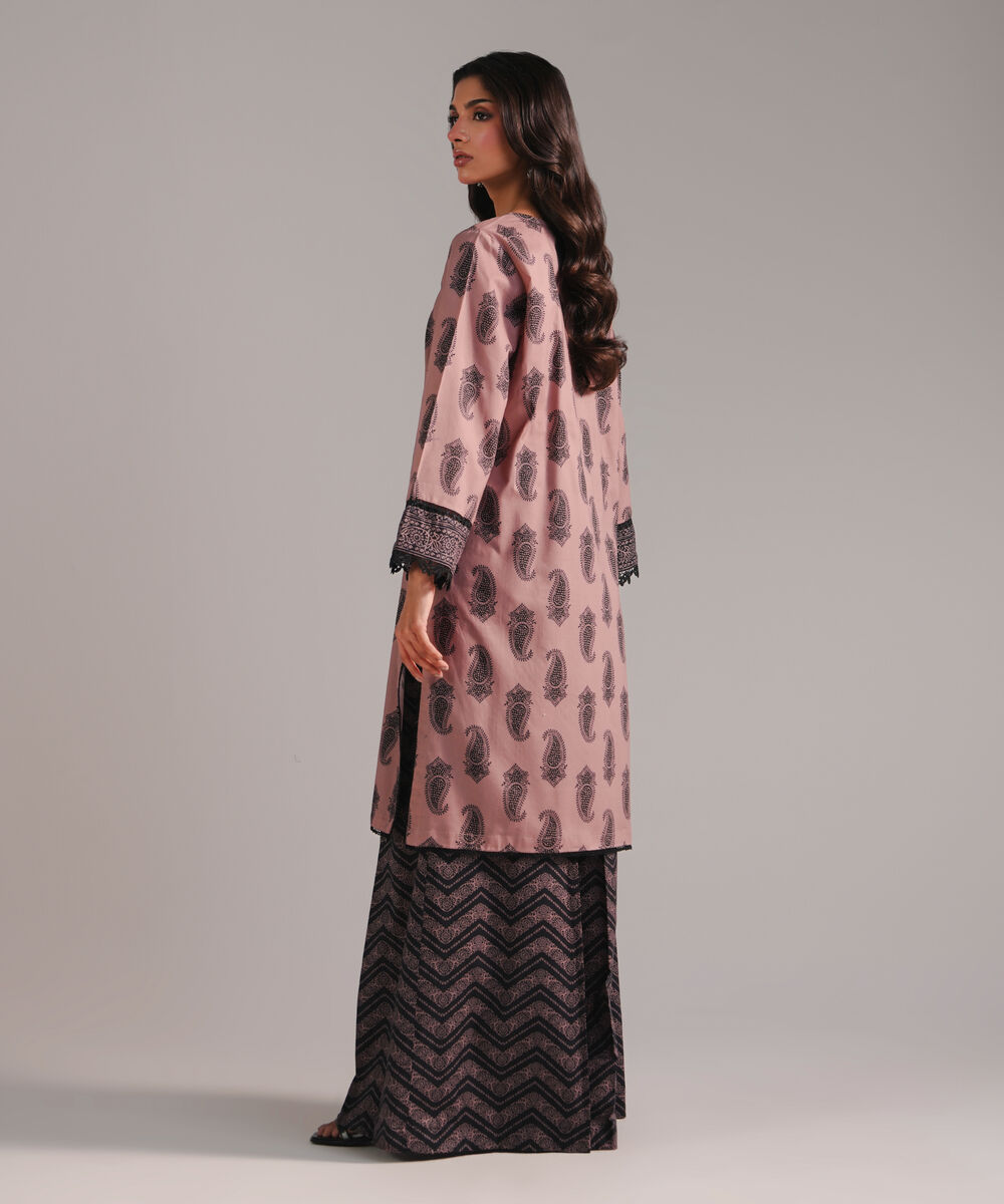 Women's RTW Textured Cotton Printed Muted Brown 2 Piece Suit