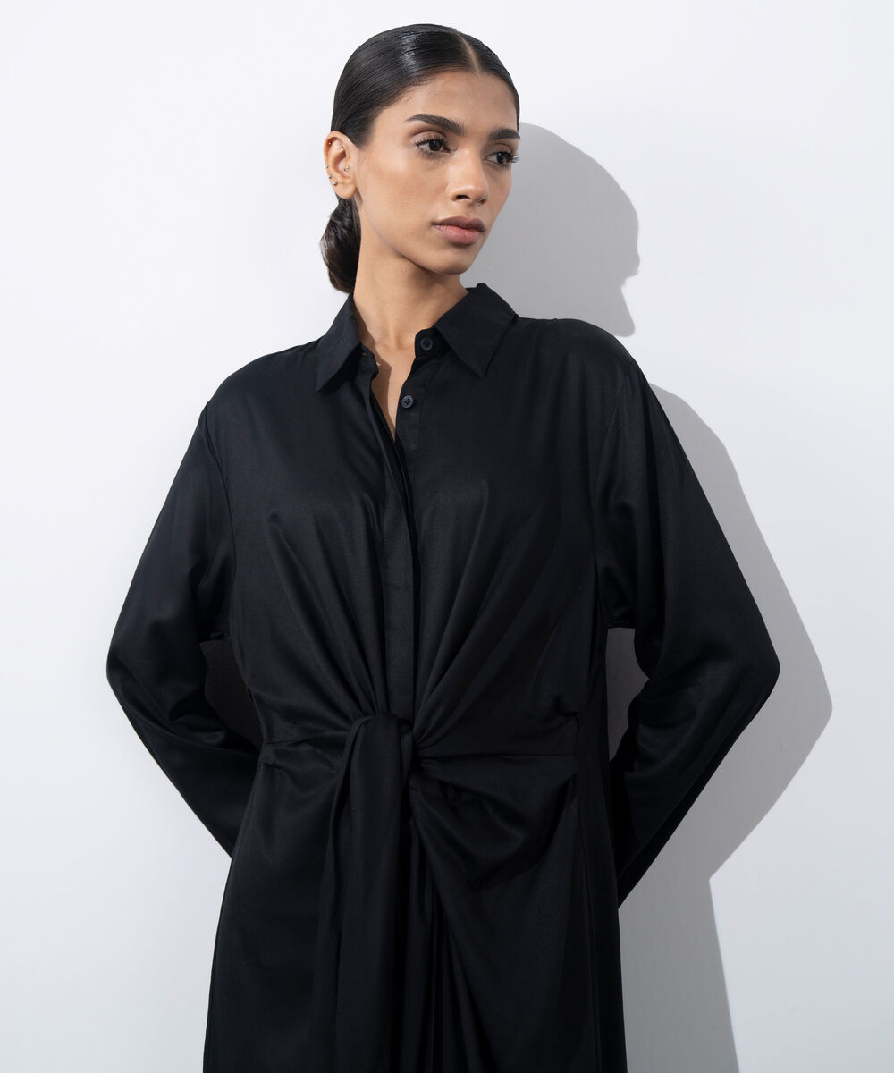 Women's Western Wear Black Tie-Knot Dress