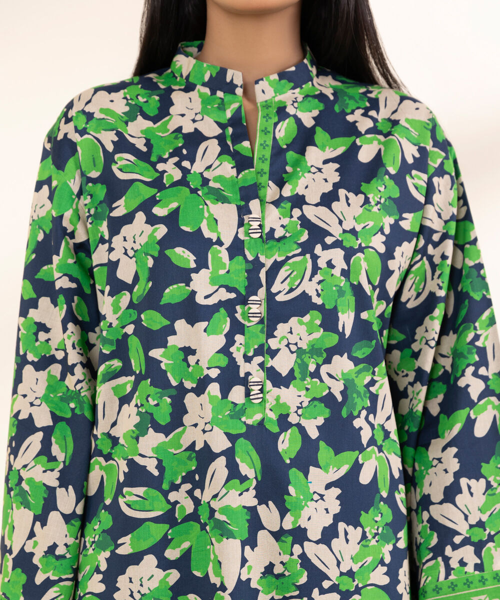 Women's Unstitched Lawn Printed Green 2 Piece Suit