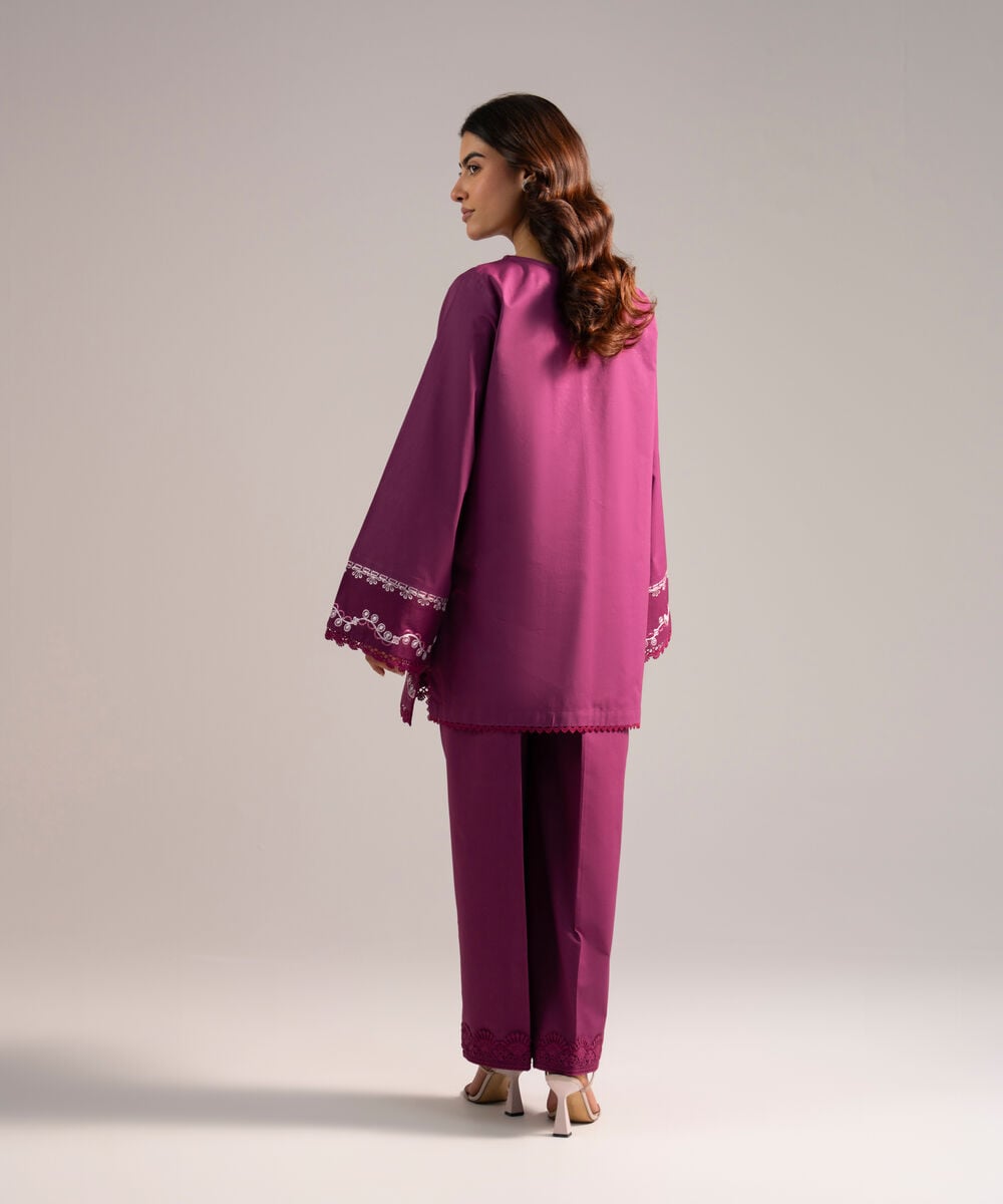 Women's RTW Cambric Embroidered Purple A-Line Shirt