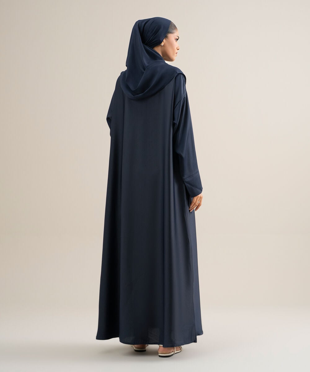 Women's Polyester Navy Blue Regular Abaya Set