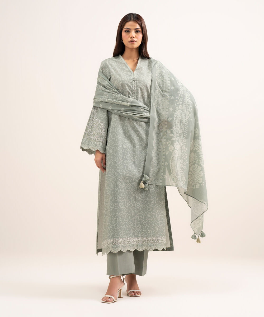 Women's Unstitched Lawn Embroidered Grey 3 Piece Suit