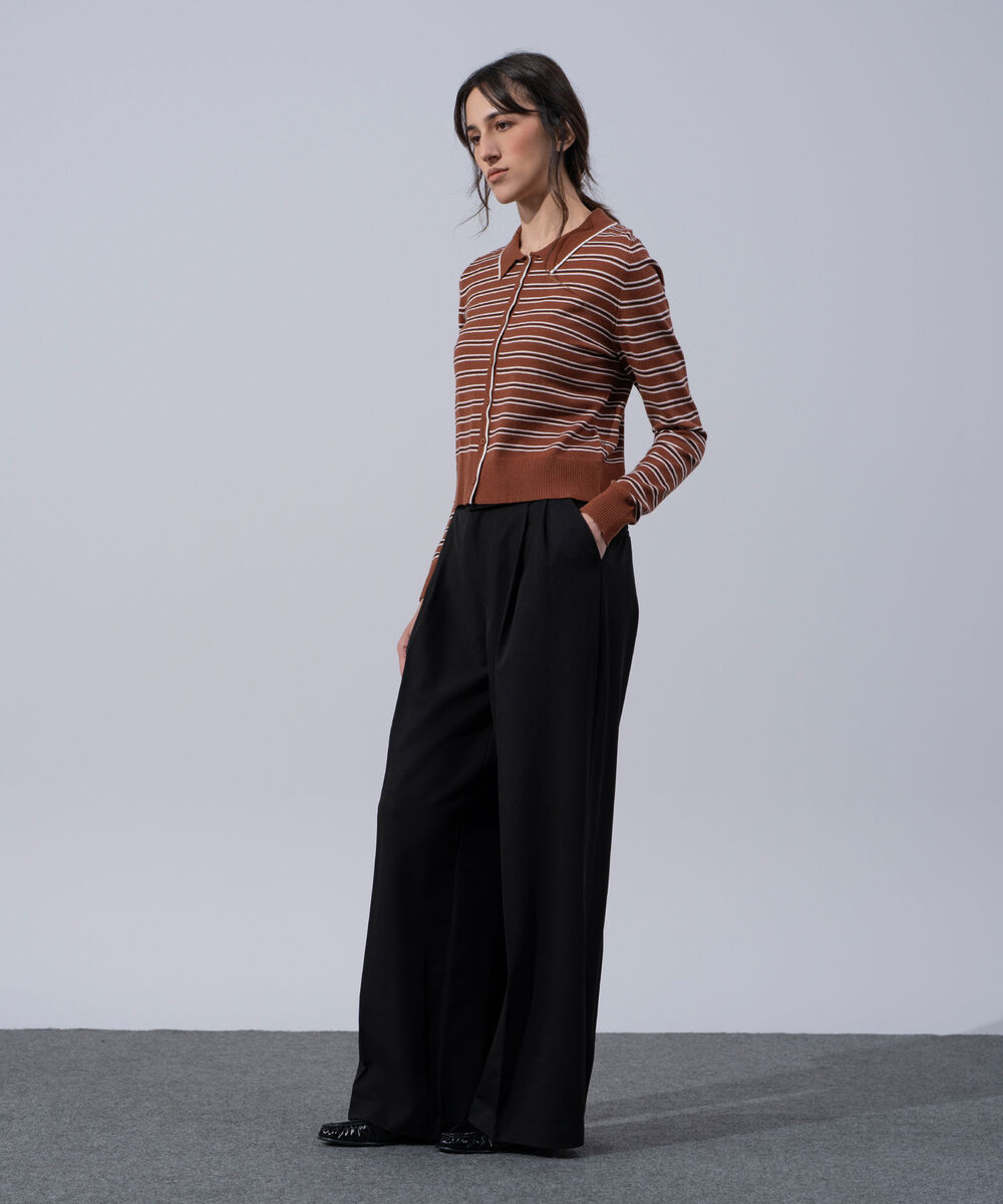 Women's Western Wear Brown And Black Striped Knit Cardigan