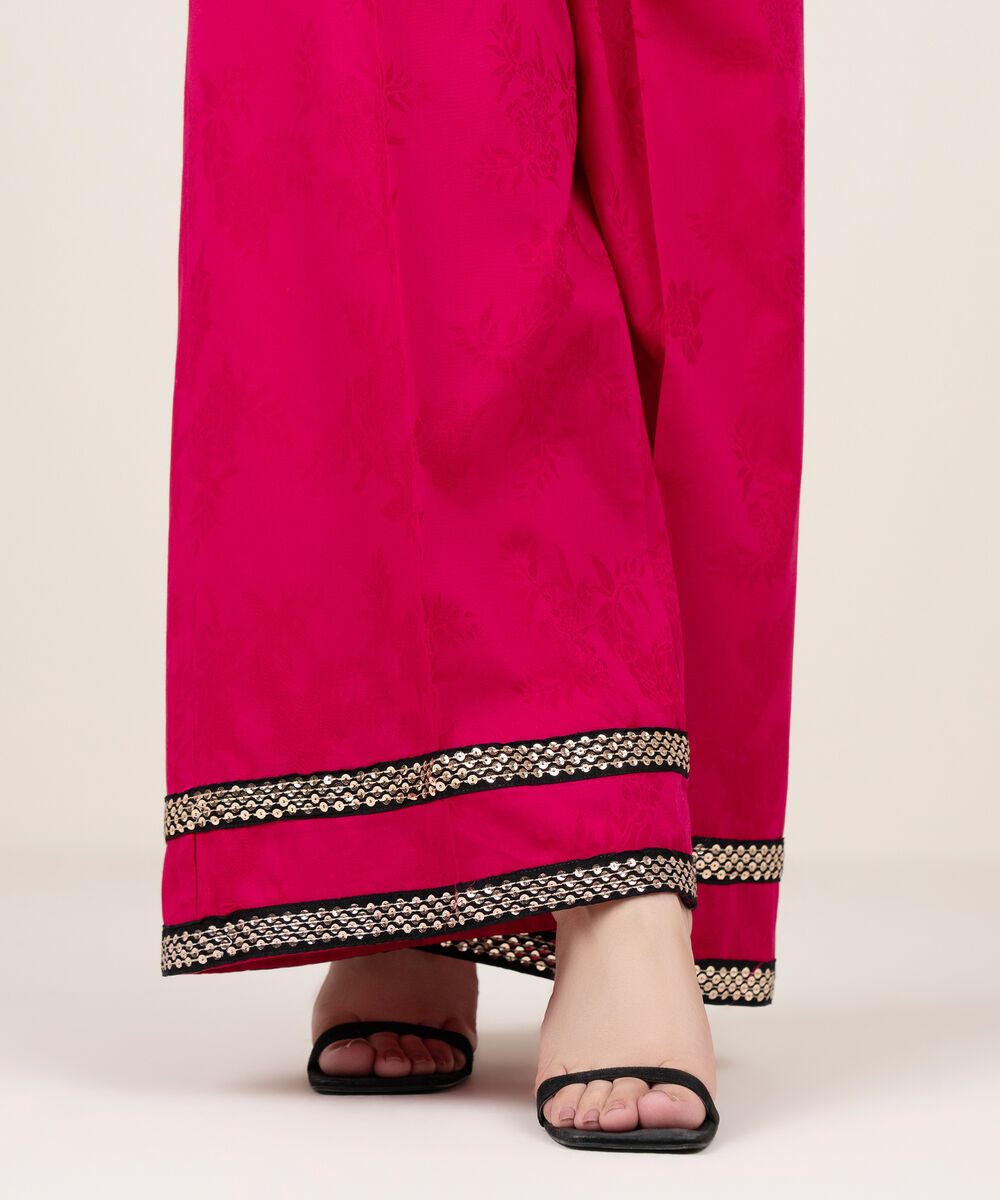 Women's RTW Self Jacquard Leno Embroidered Pink Culottes