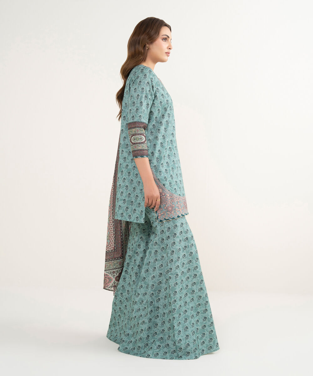 Women's Unstitched Lawn Embroidered Green 3 Piece Suit