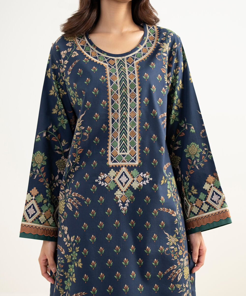 Women's Unstitched Lawn Embroidered Blue 3 Piece Suit