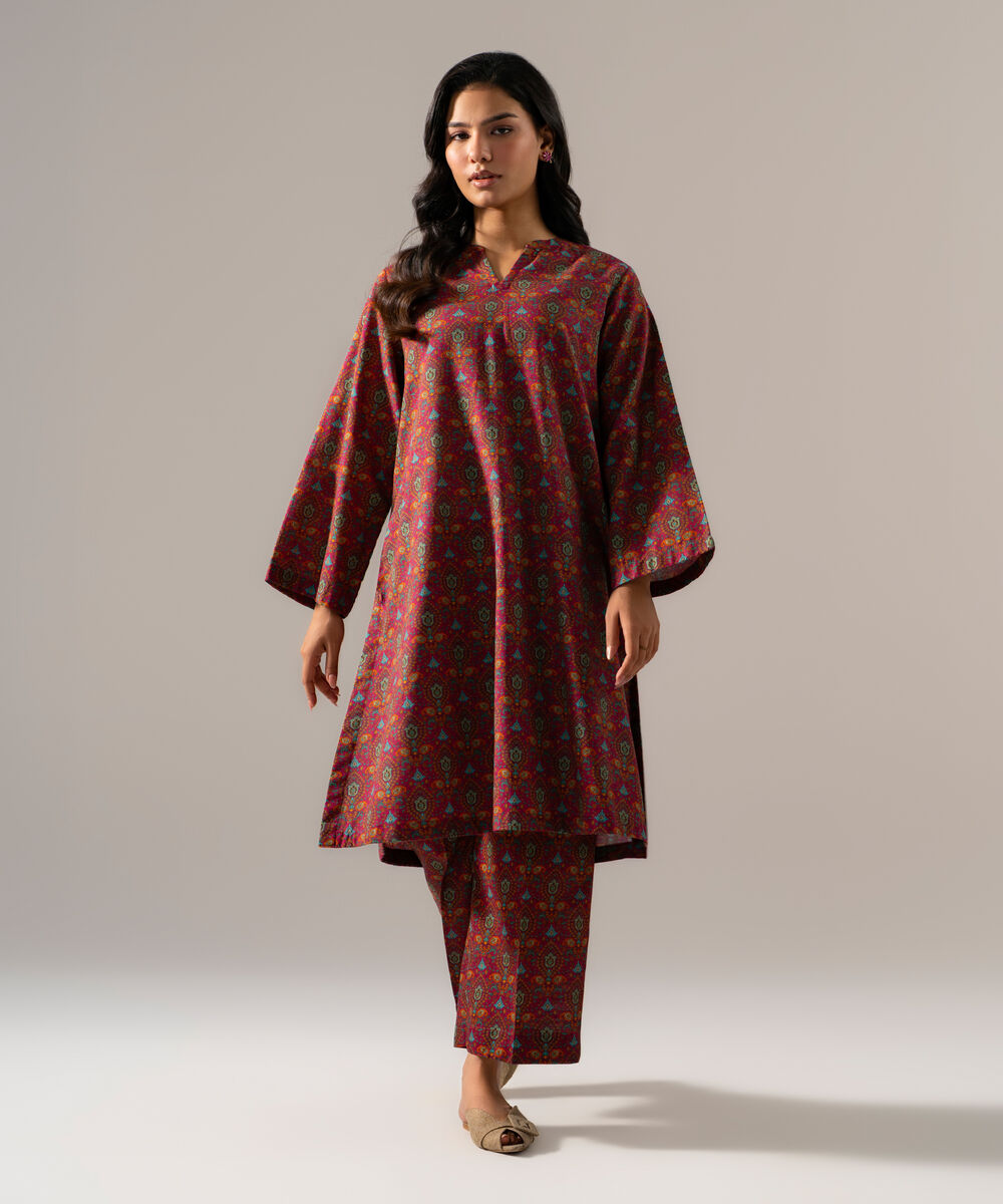 Women's RTW Khaddar Printed Maroon 2 Piece Suit