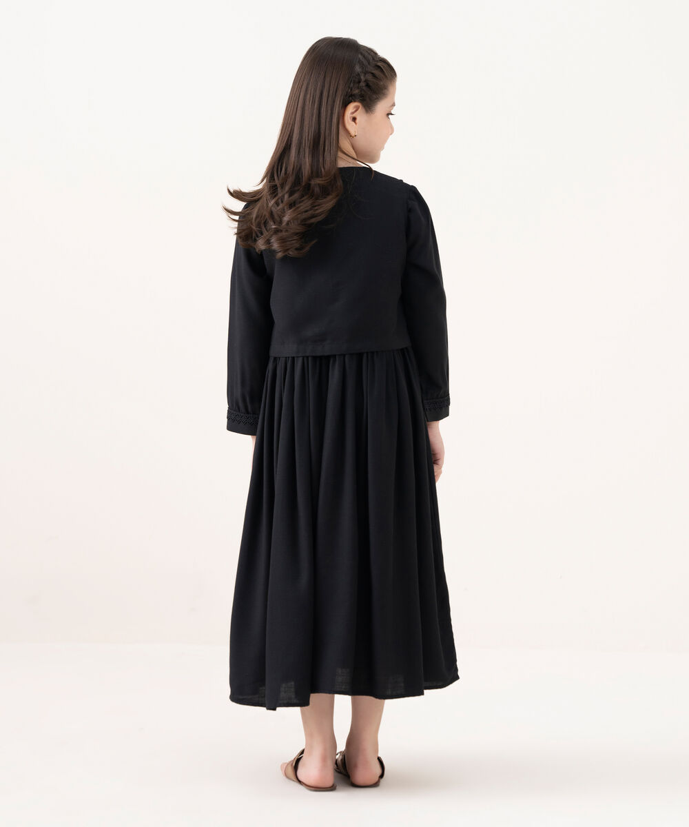 Girls Viscose Linen Black Dyed Kidswear Dress