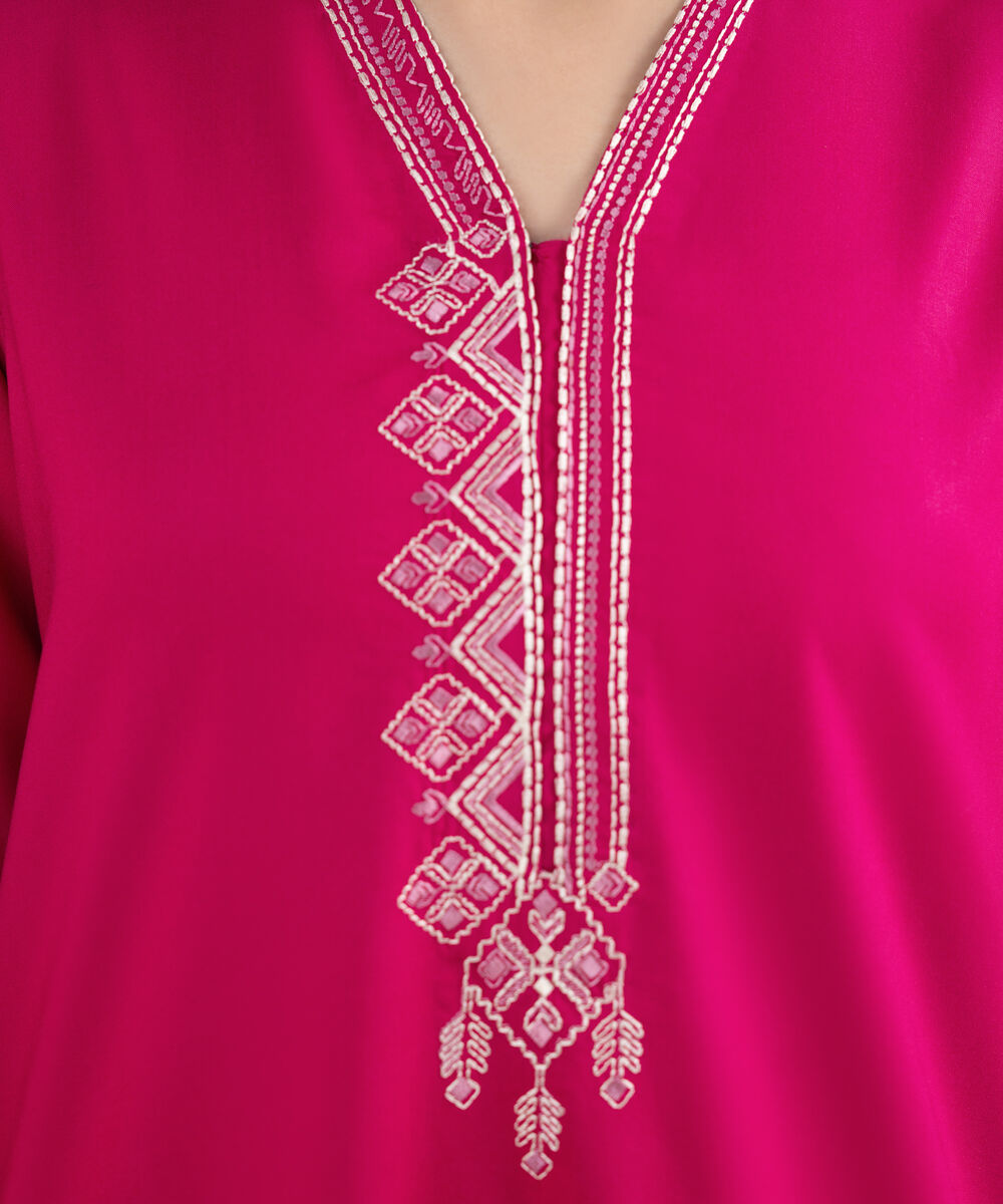 Women's RTW Viscose Linen Embroidered Pink Shirt