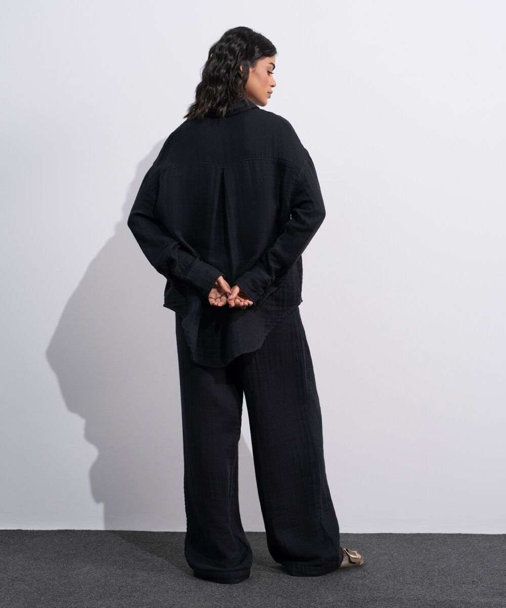 Women's Black Loose-Fit Muslin Shirt