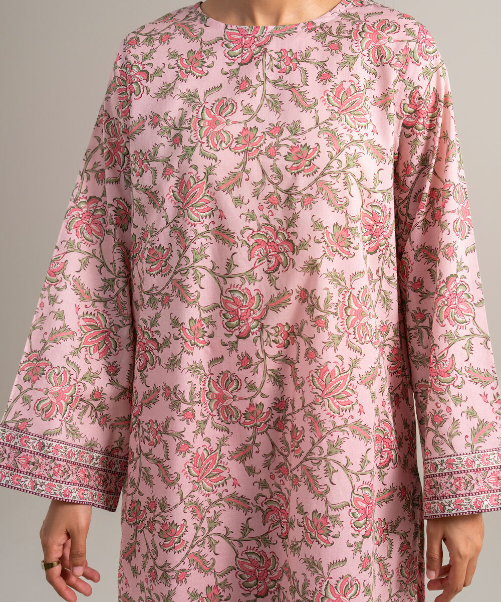 Women's Unstitched Lawn Printed Pink 3 Piece Suit