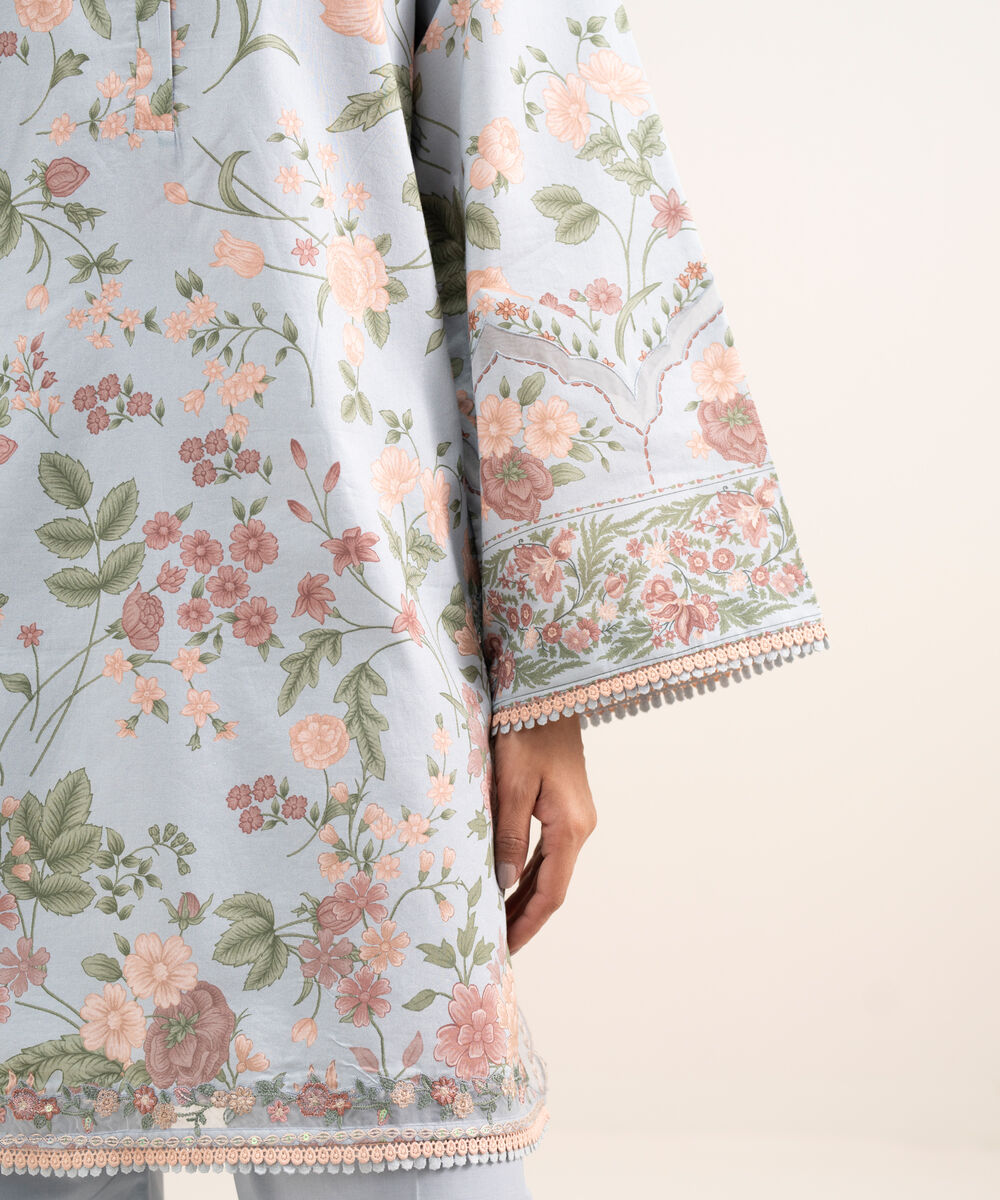 Women's Unstitched Lawn Embroidered Blue 3 Piece Suit