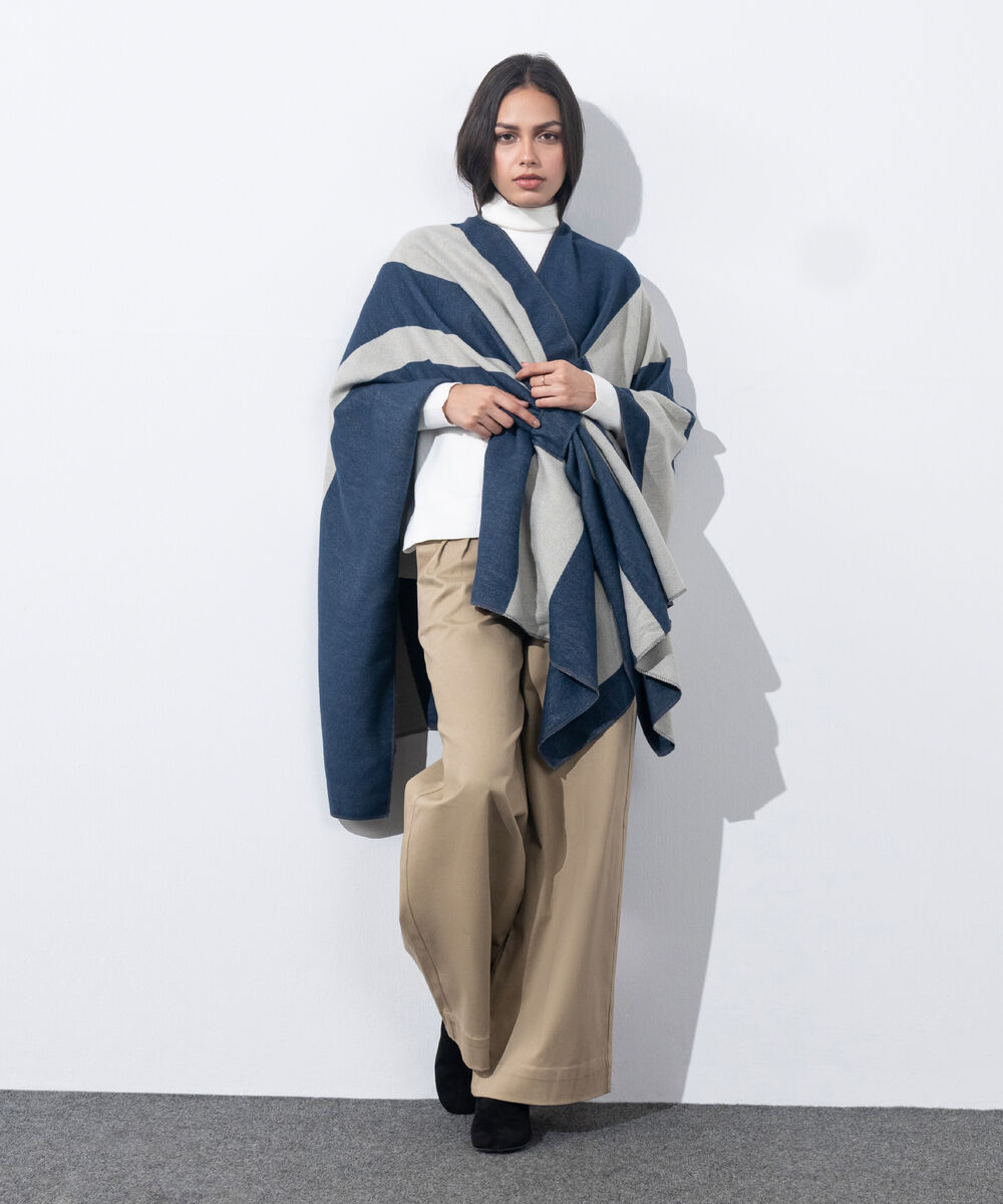 Women's Western Wear Navy & Grey Cape Shawl