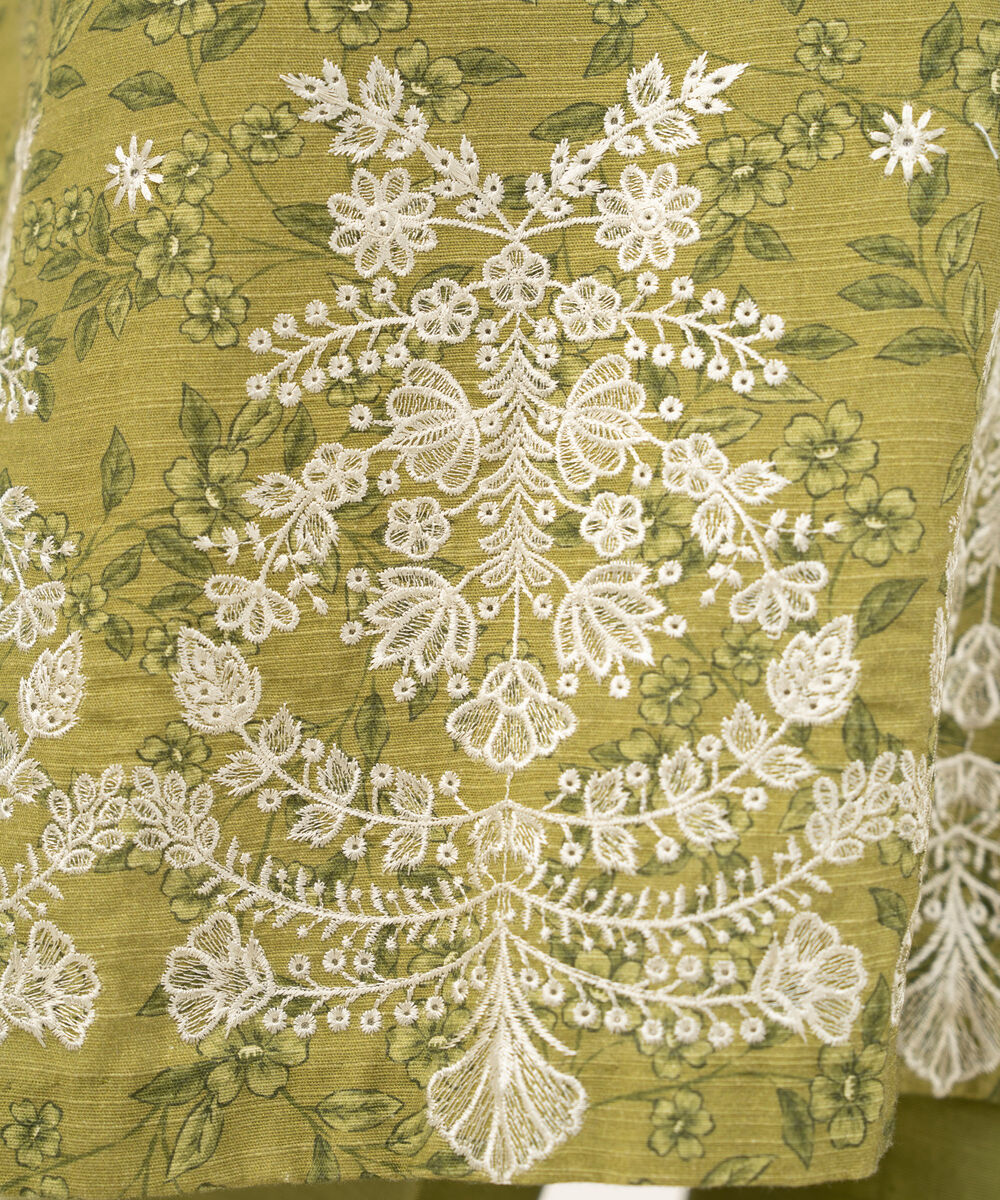 Women's Unstitched Cotton Embroidered Green 2 Piece Suit