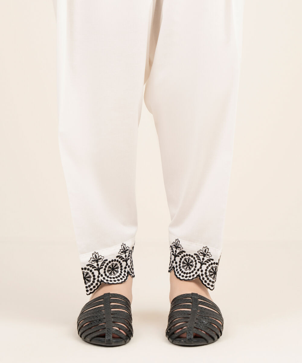 Women's RTW Cambric Embroidered White Shalwar